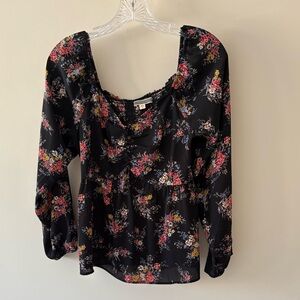 Pleione Black Floral Women's Blouse